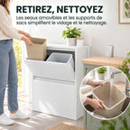Meuble Poubelle de Tri Sélectif 60 L (4 x 15 L), 4 Compartiments, Fermeture Amortie, Seaux Intérieurs Amovibles, Blanc-6