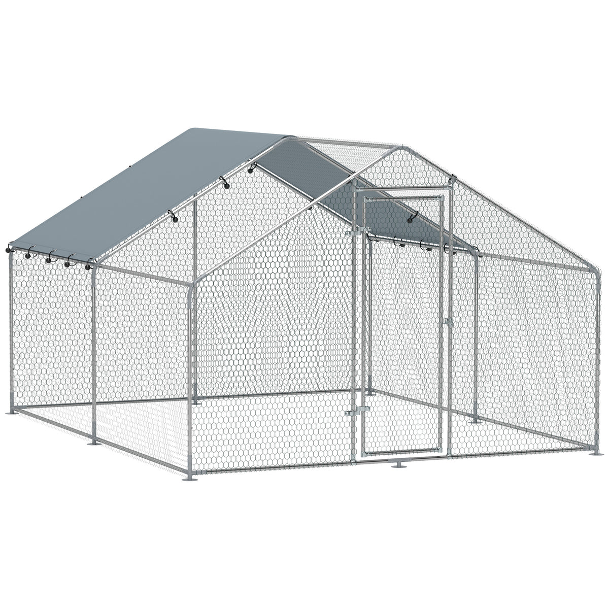 Poulailler, grand poulailler en métal avec couverture imperméable et anti-UV, cage pour 10-15 poules, 3 x 3,4 x 1,9m-0