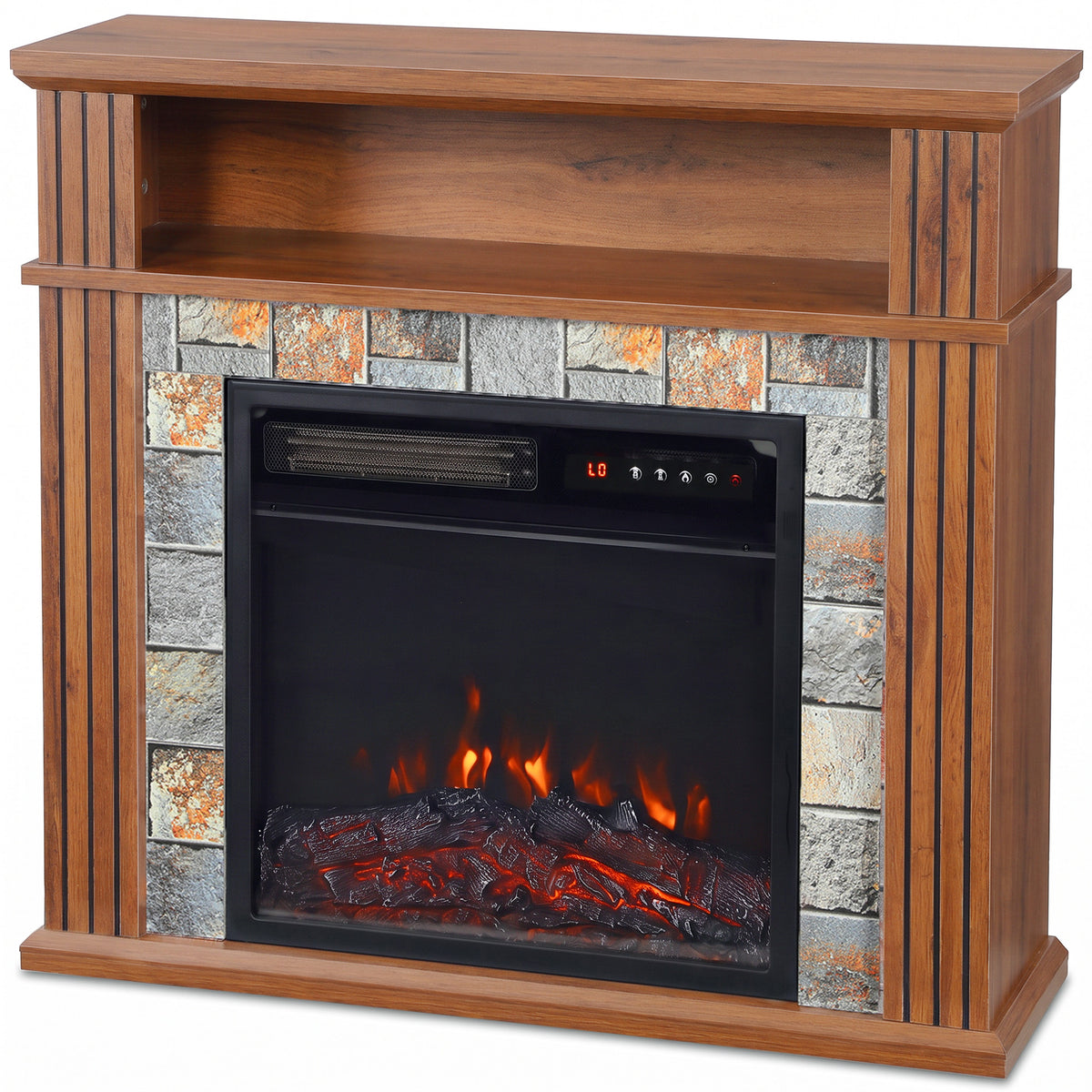Cheminée Électrique 1800 W, Effet Flamme LED Réaliste, Compartiment Ouvert, 5 Niveaux de Luminosité, Manteau, Marron-0