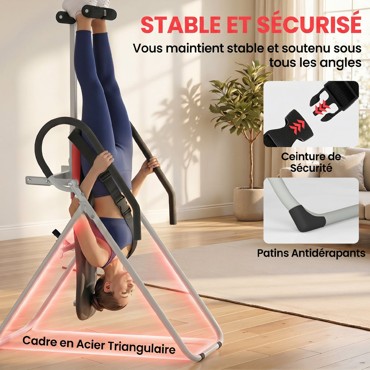 Table d'Inversion Pliable en Acier, Inversion 0-90°, Verrou de Cheville Réglable, 122x59x130cm, Rouge-4