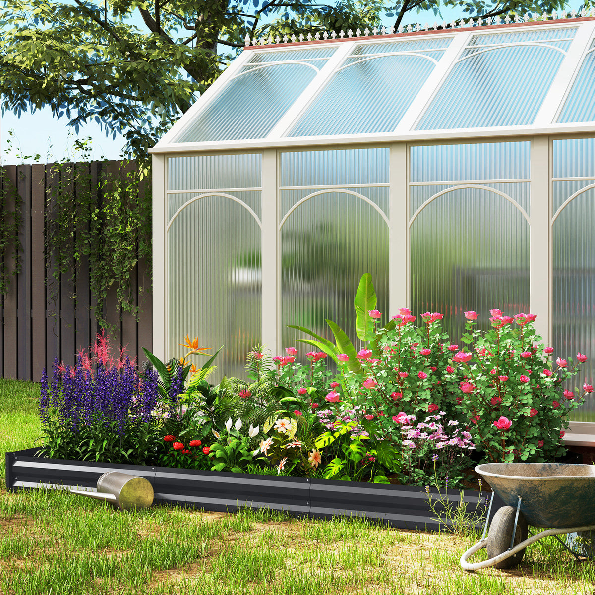 Jardinière extérieure carré potager galvanisée avec bordure de sécurité et fond ouvert 240 x 120 x 30 cm gris foncé-1