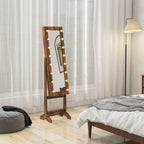 Armoire à bijoux armoire de rangement sur pieds boîte à bijoux avec miroir multi-rangements éclairage LED brun rustique-6