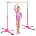 Barre Fixe de Gymnastique pour Enfant, Hauteur Réglable sur 13 Niveaux de 92-150 cm, en Acier et Bois de Hêtre, Barre de Gym d'Entraînement à Domicile, Antidérapant, Facile à Assembler, Rose-0