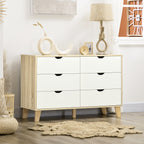 Commode 6 tiroirs style scandinave, meuble de rangement - dim. 120l x 40P x 76H cm, chêne et beige-9
