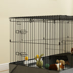 Cage pour petits animaux 2 en 1 avec dessus amovible enclos lapin 2 zones séparées rampe 121 x 61 x 61 cm en acier noir-7