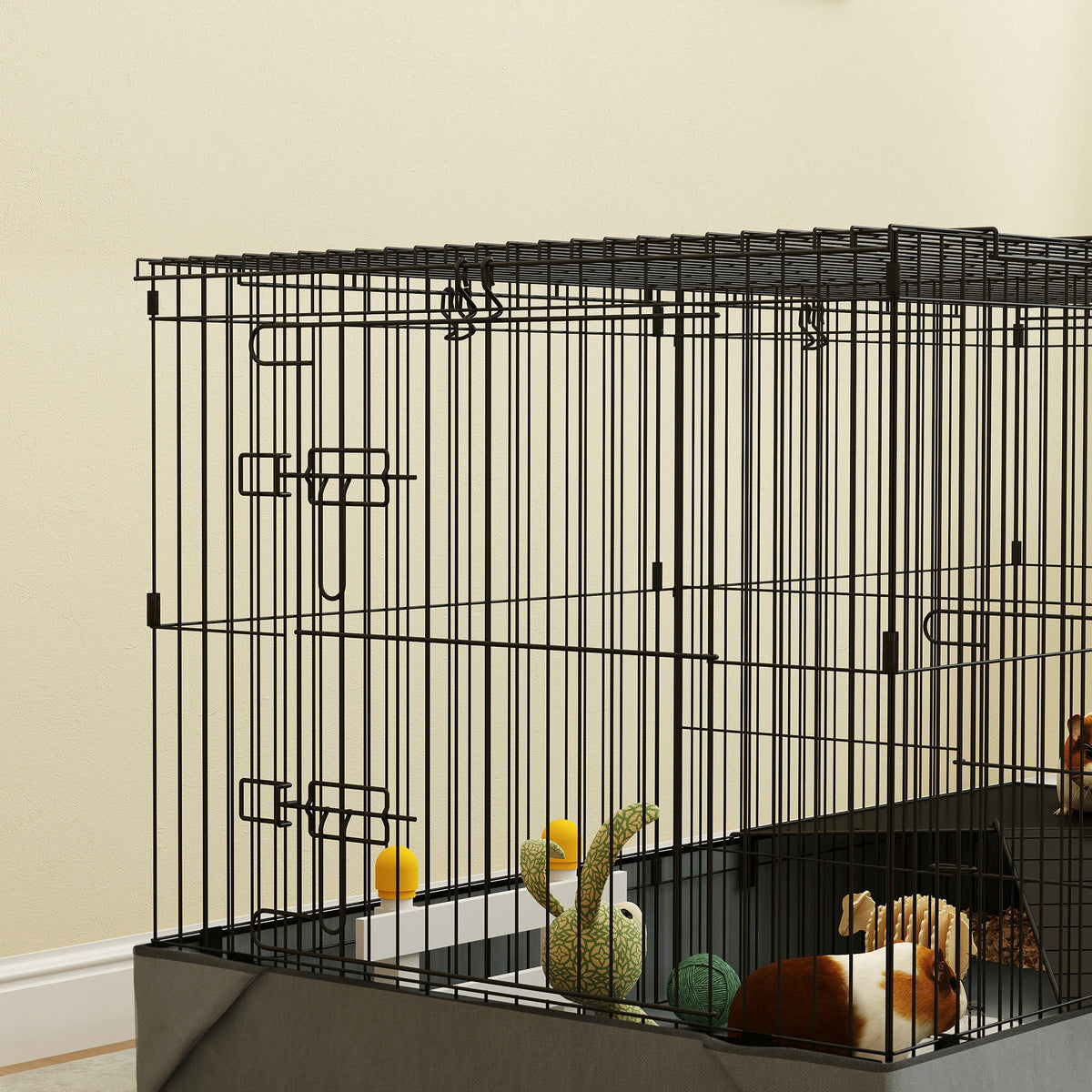 Cage pour petits animaux 2 en 1 avec dessus amovible enclos lapin 2 zones séparées rampe 121 x 61 x 61 cm en acier noir-7