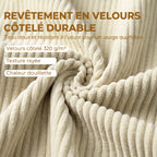 Banc de rangement 73 L, coffre de rangement rembourré en velours côtelé avec accoudoirs et pieds en bois d'hévéa, beige-3
