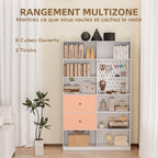 Bibliothèque, Étagère 6 Niveaux, 120 x 30 x 200 cm, Meuble de Rangement avec 2 Tiroirs et Panneau Perforé, Blanc-3