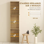 Armoire salle de bain haute, meuble de rangement colonne 6 niveaux 2 portes et étagères réglables, 40x31x182cm, chêne-4