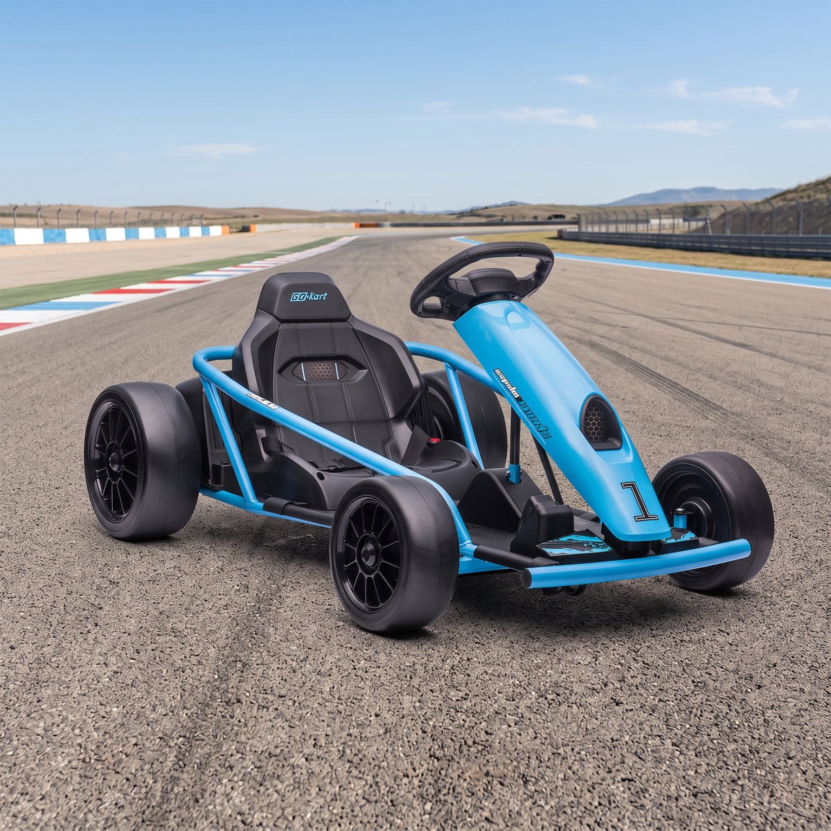 Kart Électrique pour Enfants 24 V, Go Kart avec Mode Drift, 2 Moteurs, Démarrage Progressif, 2 Vitesses 6-13 km/h, Bleu-1