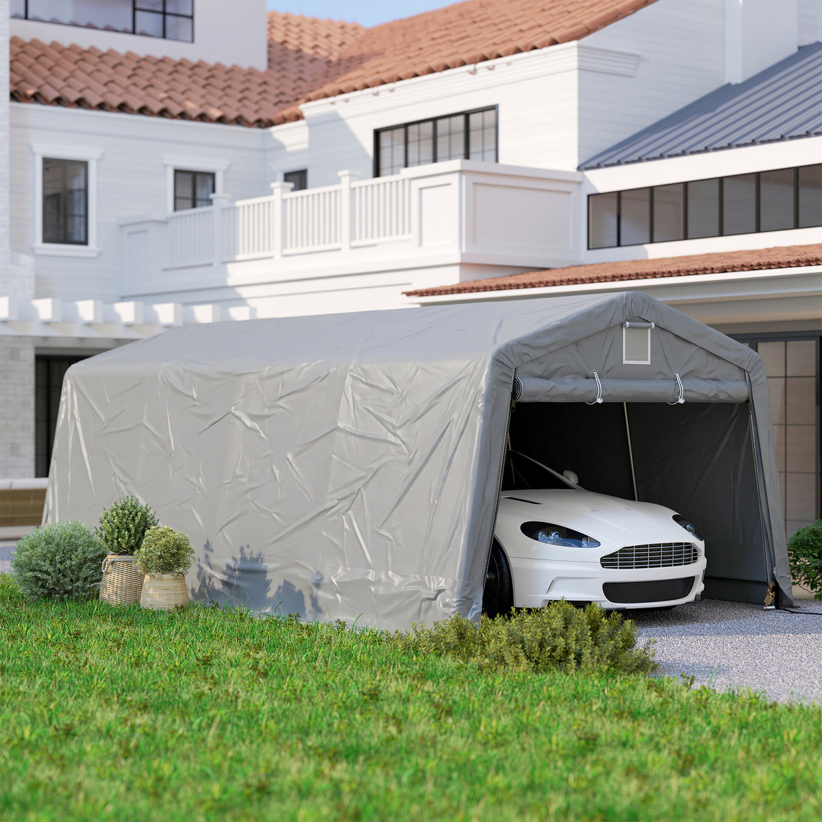 Tente garage carport dim. 6,2L x 3,3l x 2,4H m acier galvanisé robuste PE haute densité 150 g/m² imperméable anti-UV-1
