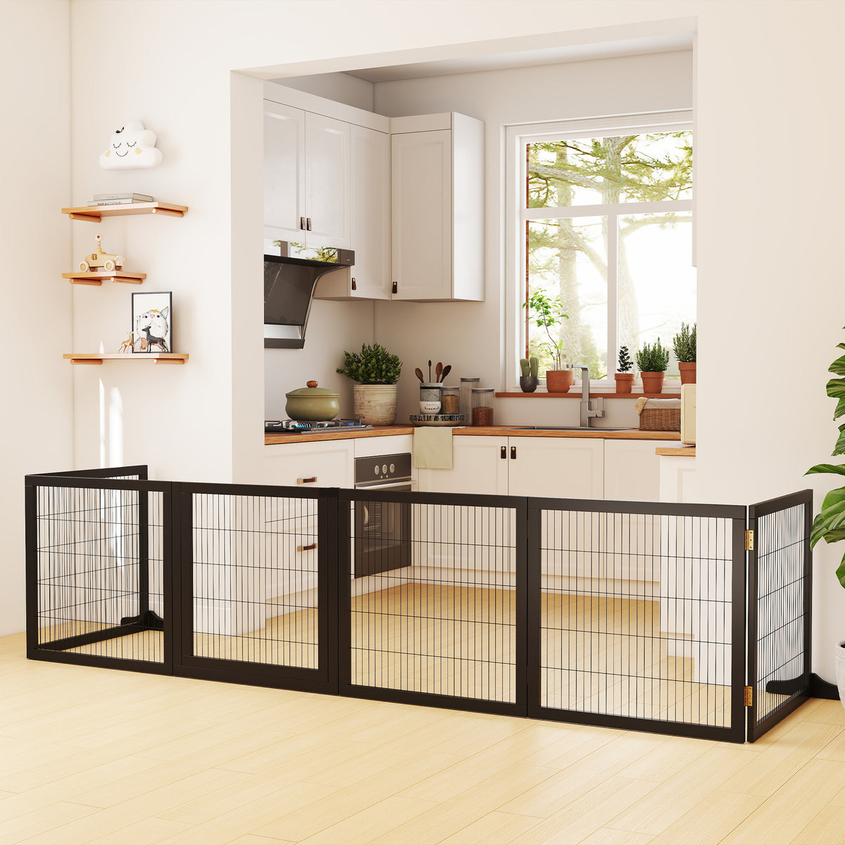 Barrière de sécurité pour chien barrière pliable à 6 panneaux avec pieds amovibles 432 x 36 x 70 cm noir-1
