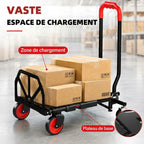 Diable et Chariot de Transport à Roulettes Pliable 2-en-1, Charge Max 120 kg, Base Rabattable, Acier, 83x44x78cm, Rouge-6