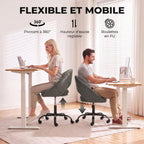 Chaise Bureau Ergonomique en Chenille, Hauteur Réglable, Accoudoirs Intégrés, Pivotant 360°, 59x60x79-89cm, Vert Foncé-5