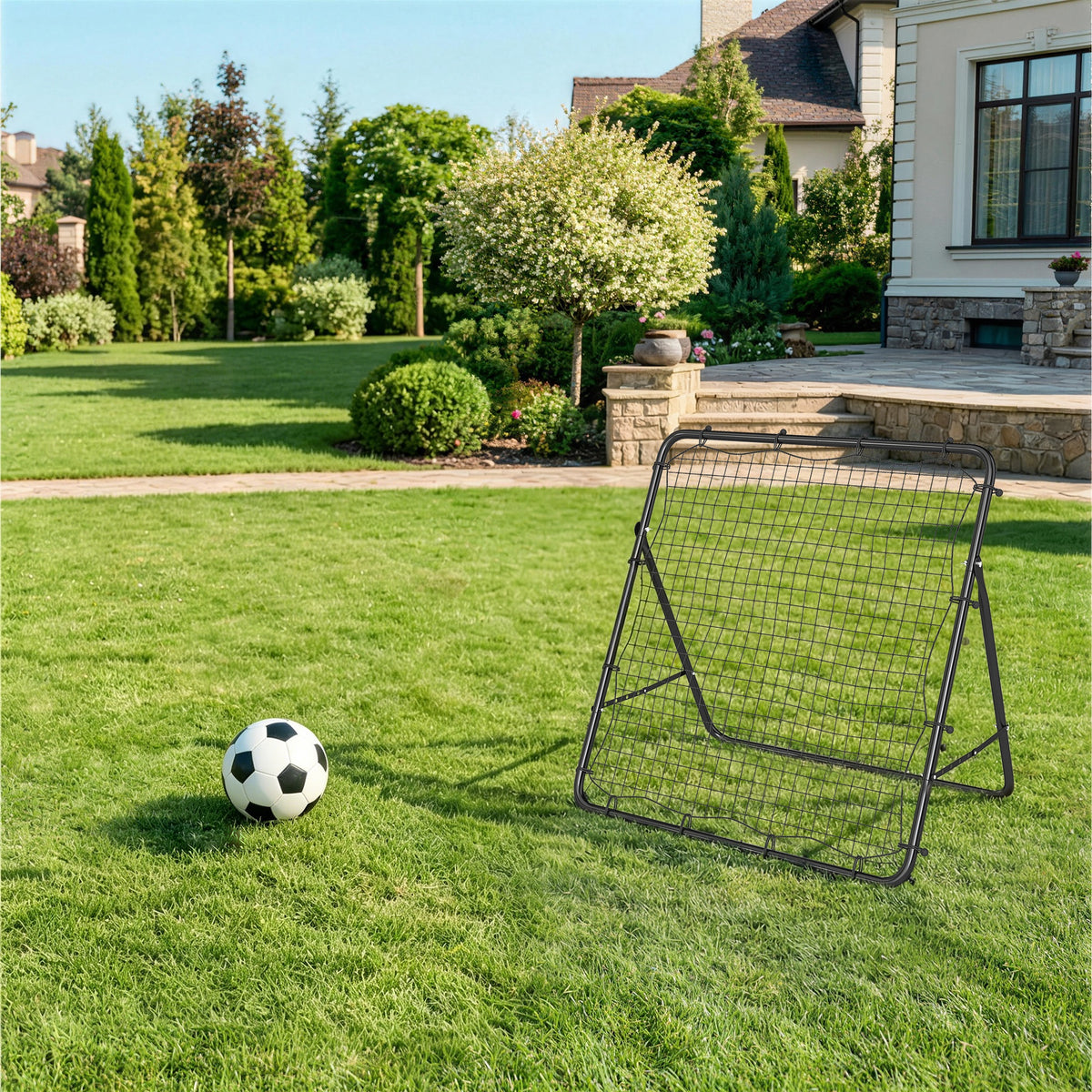 Filet de Rebond Pliable Réglable à 5 Angles avec 24 Cordes Élastiques Filet pour Football, Acier, 120x73x112cm, Noir-1
