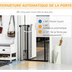 Barrière de sécurité animaux de 104,1H cm avec porte fermeture automatique système de double verrouillage noir-4