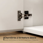 Meuble TV, banc TV avec 4 portes à fermeture amortie, étagère réglable et passe-câbles, 135 x 38 x 45 cm, blanc-4