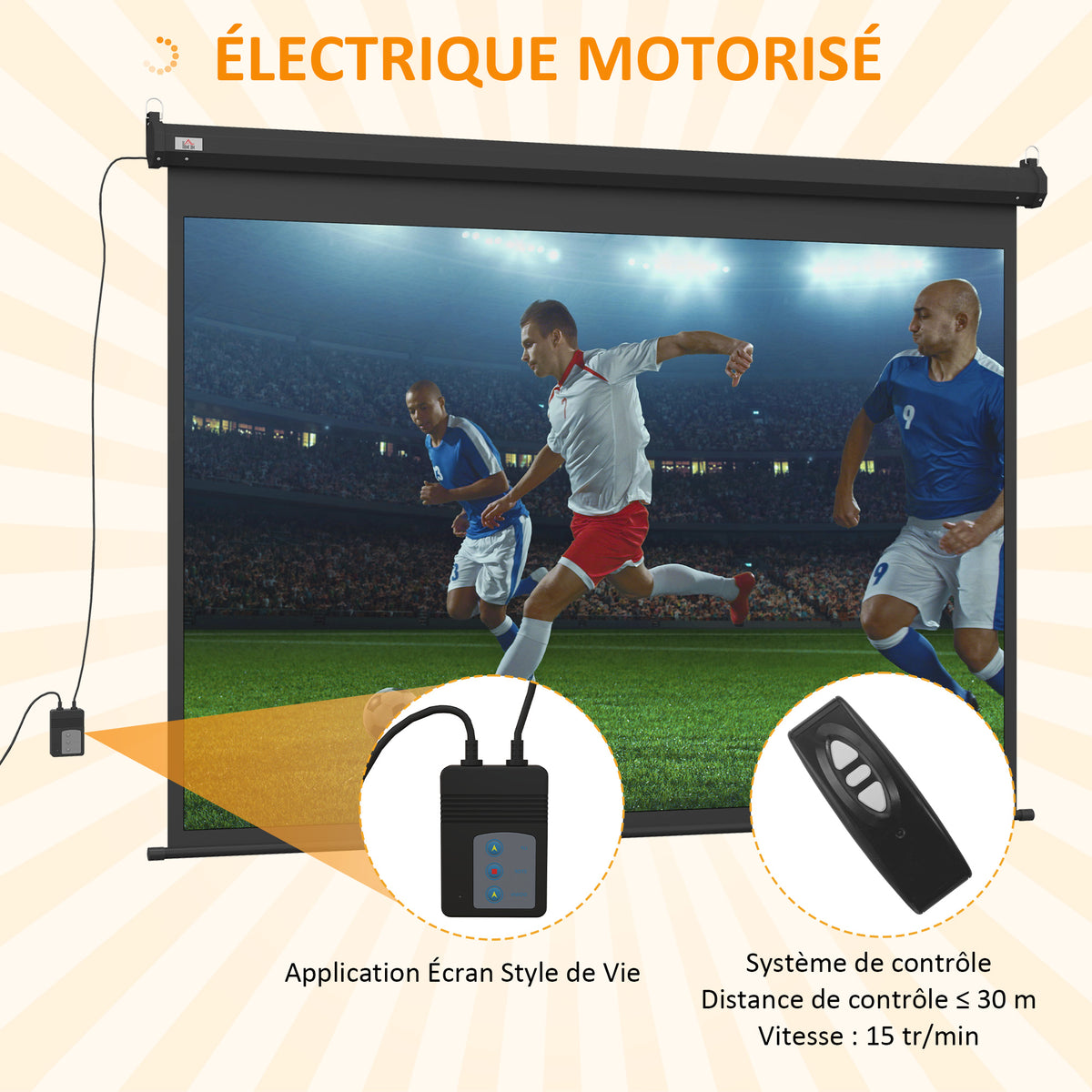 Écran vidéoprojecteur motorisé et électrique 100 Pouces, 4:3 4K HD, panneau de commande et télécommande-3