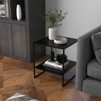 Table basse d'appoint carrée style industriel en métal noir avec une étagère - 40 x 40 x 45 cm noir-1