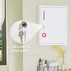 Armoire à pharmacie 2 étagères 3 niveaux avec porte verrouillable 2 clés 40 x 15 x 53,5 cm blanc-3