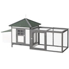 Poulailler cottage multi-équipement perchoir rampe pondoir enclos tiroir à déjection 196L x 76l x 97H cm bois massif pin gris blanc-0