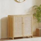 Meuble à chaussures en bambou 14 paires, armoire à chaussures avec portes persiennes et étagères réglables, bois naturel-1