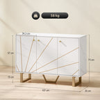 Meuble de rangement buffet salon avec 2 placards 3 portes et étagère réglable, pieds en métal, aspect marbre blanc-2