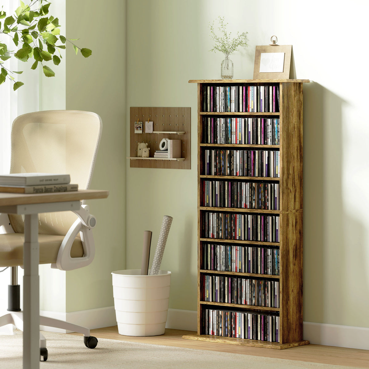 Rangements pour CD et DVD avec 8 compartiments et 6 étagères réglables, capacité max. 360 CD/185 DVD et Blu-ray, marron-9