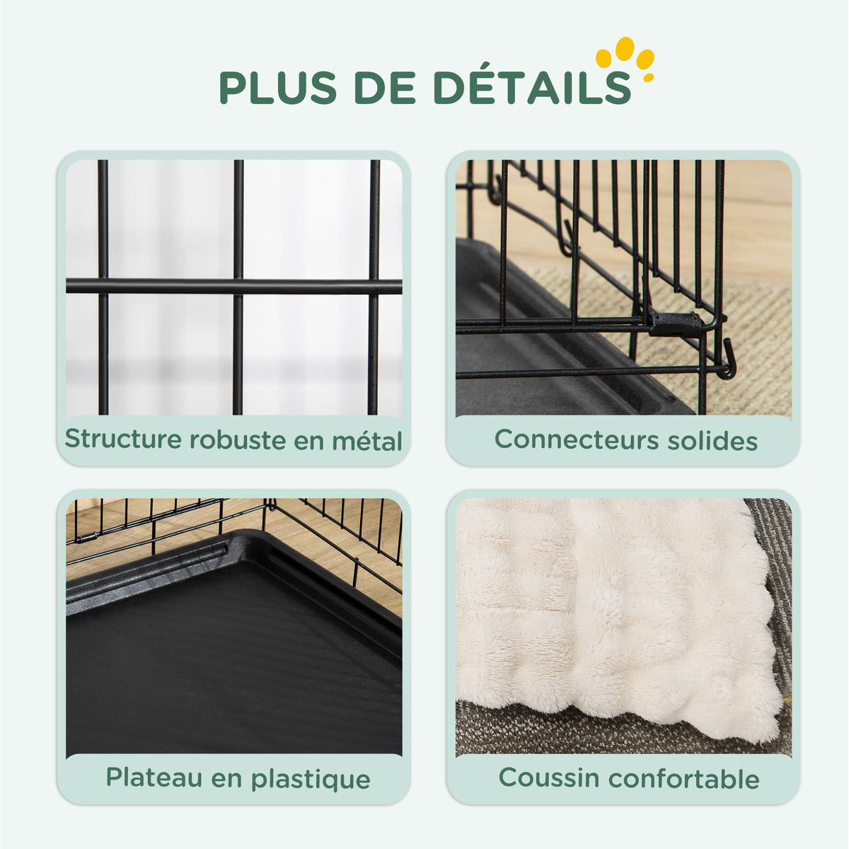 Cage caisse de transport pliante pour chien poignée, plateau amovible, coussin fourni 105 x 70 x 75 cm noir-3