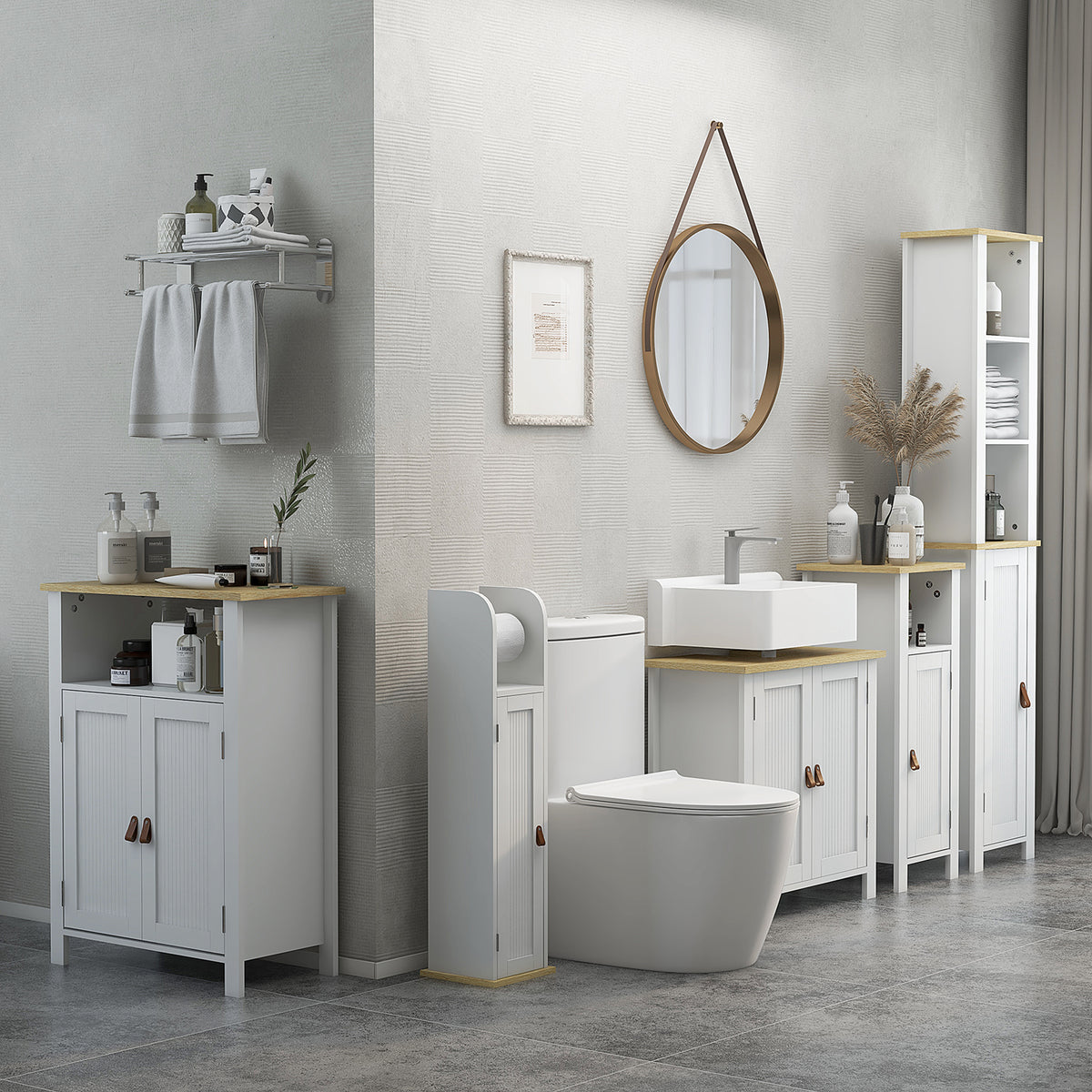 Meuble de salle de bain support papier toilette avec placard et étagères réglables 20 x 20 x 80 cm blanc-1