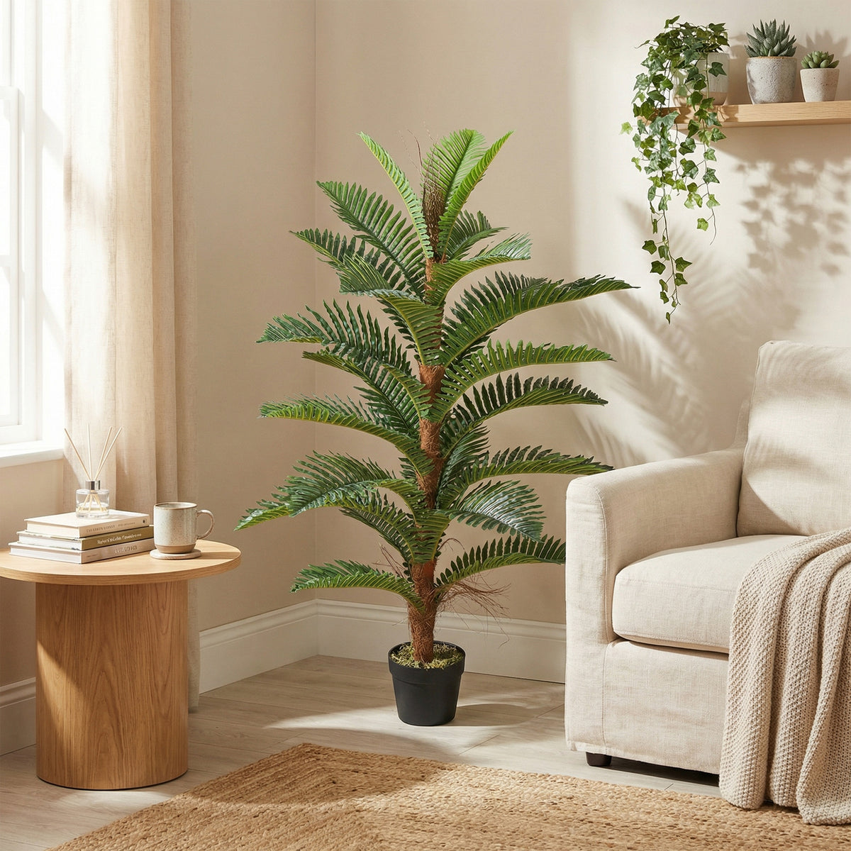 Palmier Artificiel palmier 120 cm avec 24 Feuilles en PEVA, Plante Décorative avec Pot en Plastique, Vert-1