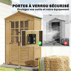 Abri de jardin Armoire de jardin pour outils avec Étagères et Fenêtres en Acrylique, 128 x 57,5 x 197 cm marron clair-7