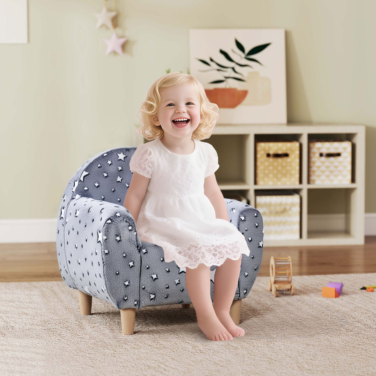 Fauteuil enfants canapé pour enfants hosphorescent avec motif étoilé, tissu velours, pour garçons et filles, gris-1