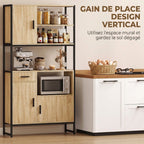 Buffet Haut Cuisine, Armoire de Cuisine, 3 Portes à Fermeture Douce, Tiroir, Plan de Travail, Niches Ouvertes, Naturel-5