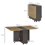 Table de salle à manger pliante sur roulettes avec rangement 2 tiroirs et 1 placard 76 x 140 x 74 cm-2