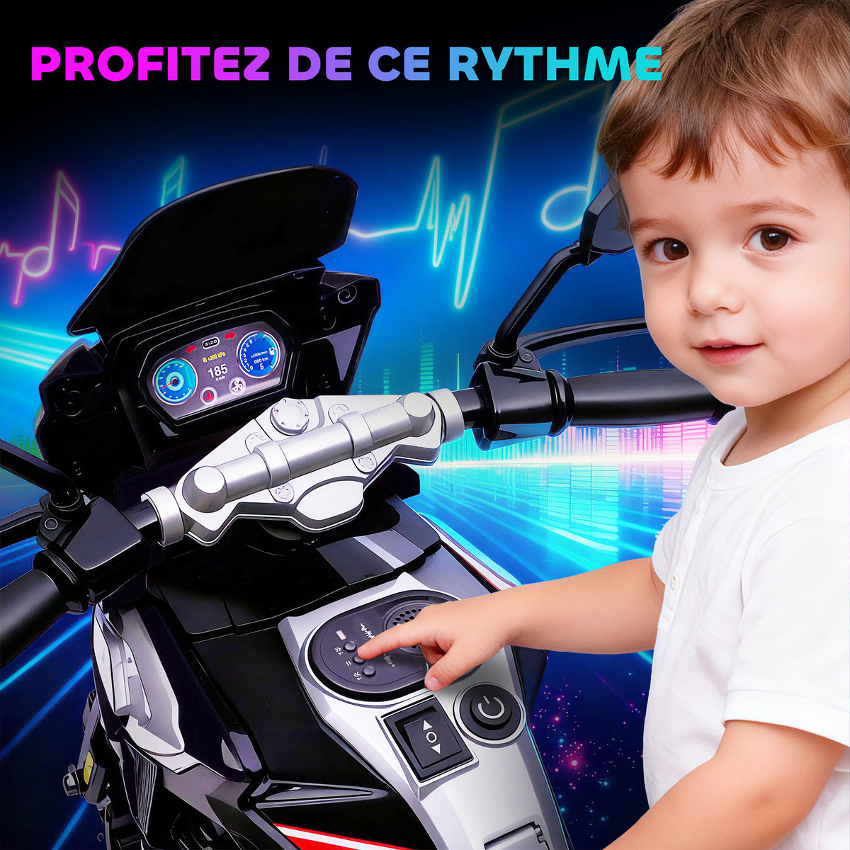 Moto électrique enfants 6 V, voiture électrique enfants avec roues d'entraînement, musique, effets lumineux, noir-6