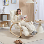 Fauteuil à bascule avec repose-pieds ajustable, rocking chair avec pieds en bois de bouleau, 67 x 106-123 x 92 cm, crème-1