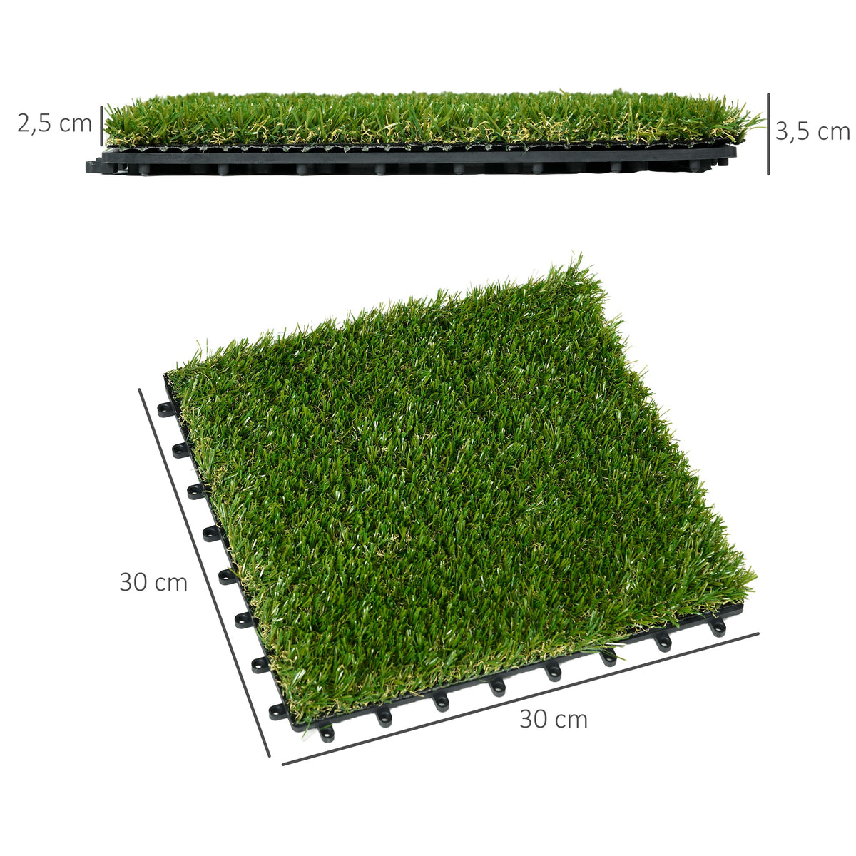 Gazon synthétique Artificiel Set de 10 Dalles Carreaux 30 x 30 cm épaisseur Confort 3,5 cm à emboîter Vert-2