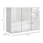 Buffet salon à haut brillance, meuble de rangement avec 2 tiroirs, 3 portes et étagère réglable, style contemporain, buffet salle à manger et cuisine, 106 x 35 x 76 cm, blanc-2