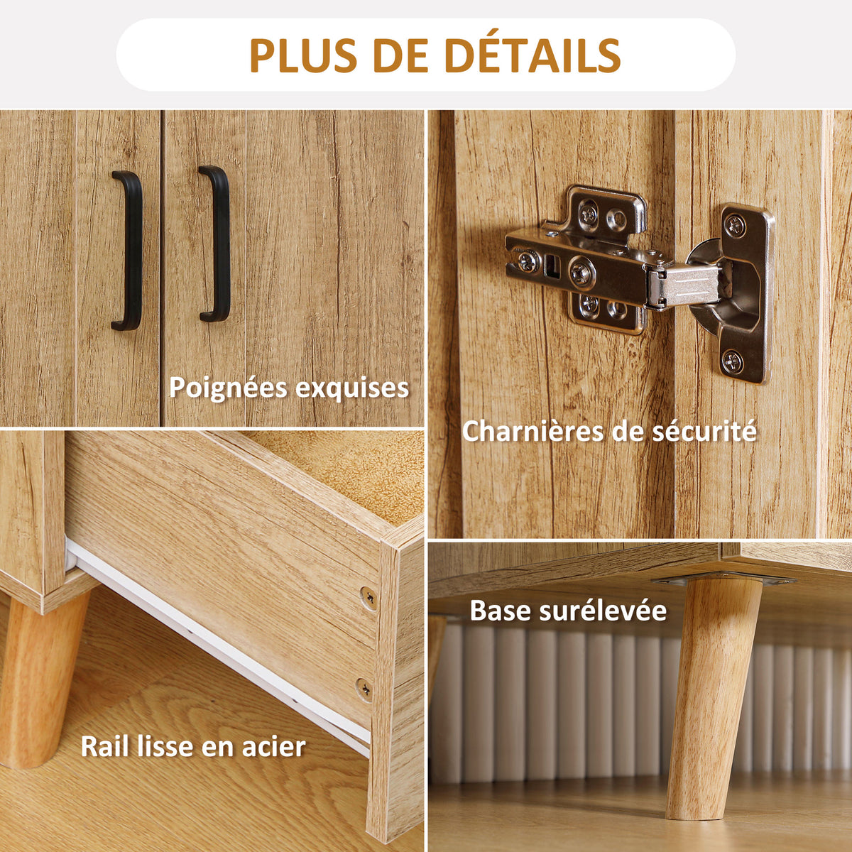 Armoire à vêtements armoire de rangement 2 portes et 2 tiroirs avec tringle - 80 x 54 x 180 cm-4