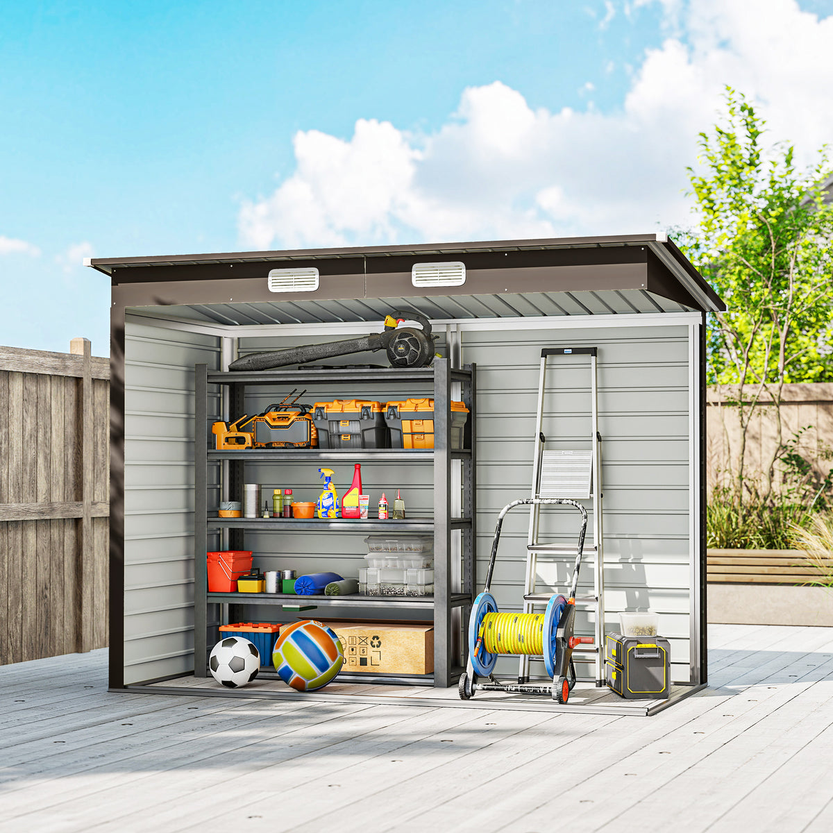 Abri de Jardin en Métal 3 m² Facile à Monter, Cabane de Jardin Structure en Acier Galvanisé Améliorée, Chêne-7