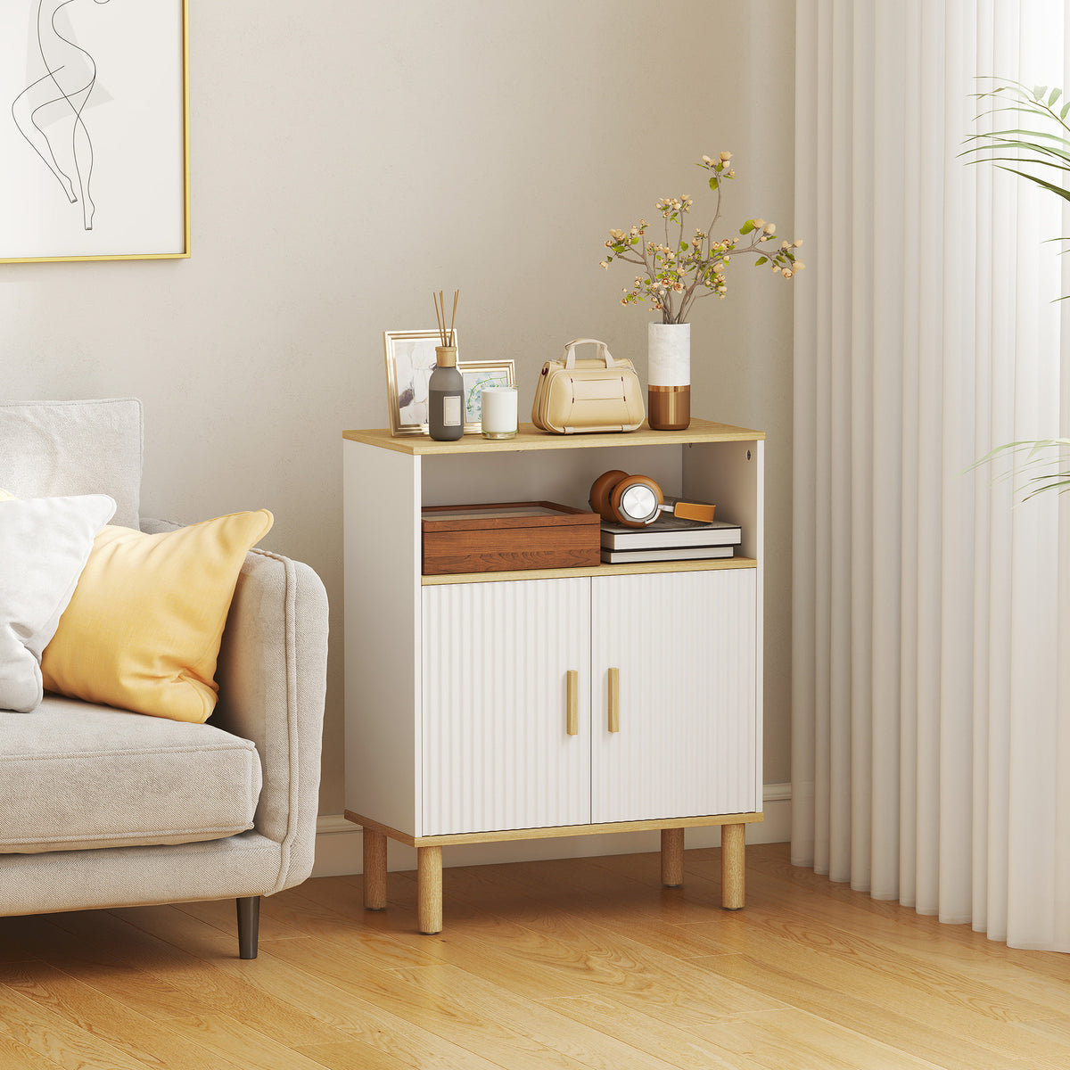 Meuble de salle de bain, meuble de rangement avec 2 portes, compartiment ouvert, étagère réglable, 60x29,5x76,5cm, blanc-8
