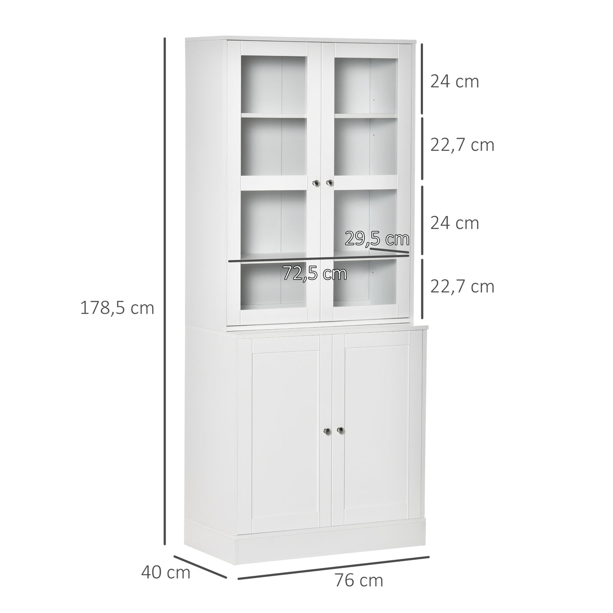 Bibliothèque Vitrine, Meuble de Rangement à 6 Niveaux avec 4 Portes dont 2 en Verre Trempé, Étagères Réglables, Style Moderne, pour Salon, Bureau, Chambre, 76 x 40 x 178,5 cm, Blanc-2