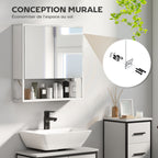 Armoire murale salle de bain avec miroir, meuble salle de bain, 2 portes miroir, étagère ouverte 60 x 16 x 60 cm blanc-7