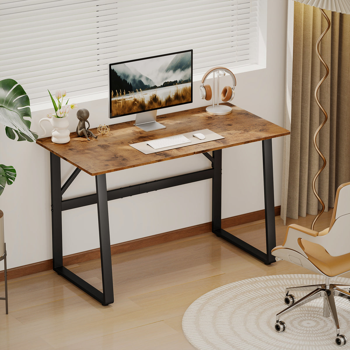 Bureau d'Ordinateur 120 cm, Bureau Simple, Pieds Réglables, pour Petit Espace, Travail à Domicile, Étude, Brun Rustique-8