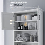 Meuble WC dessus de toilette armoire de rangement de salle de bain avec niches placard à double porte étagère réglable-5