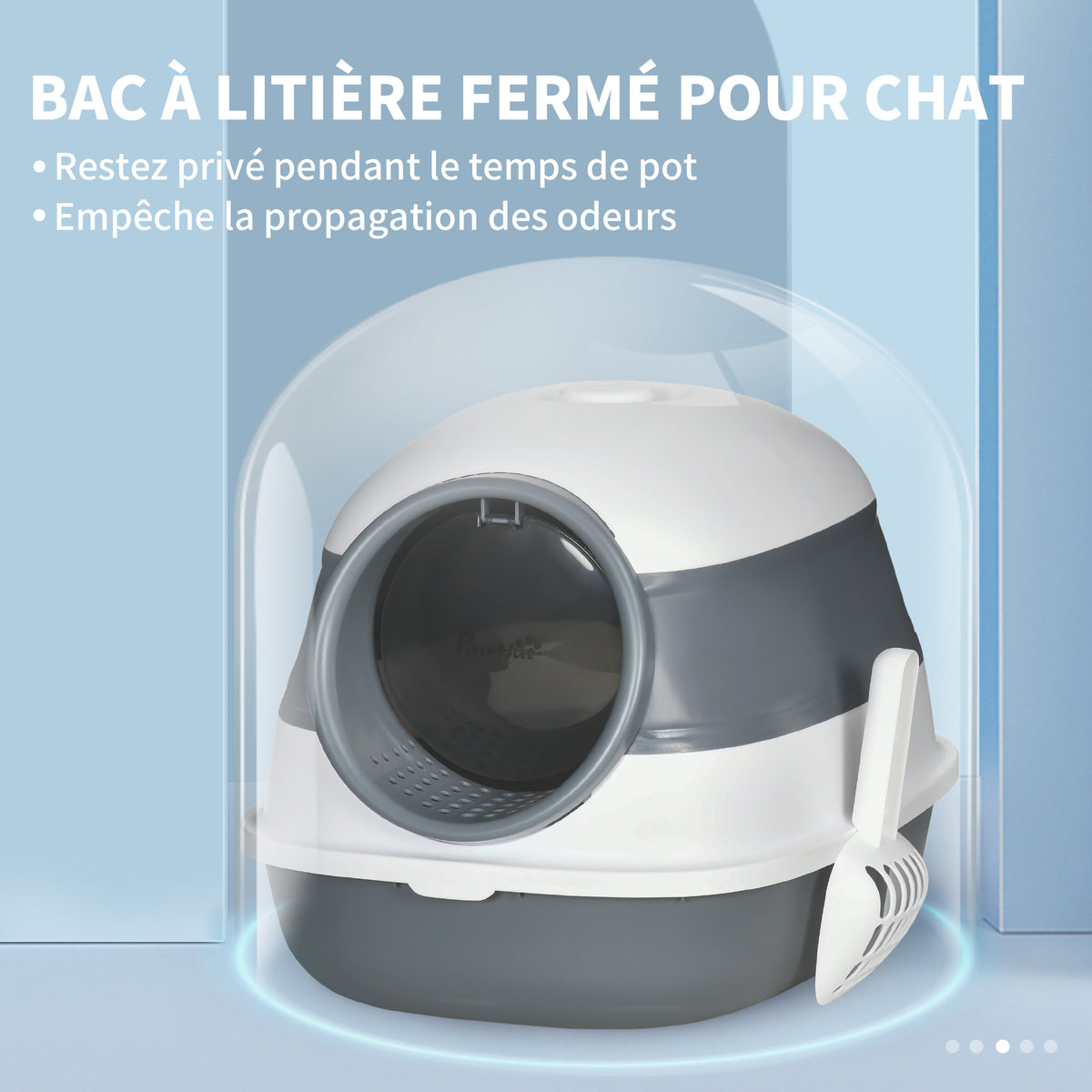 Maison de toilette pour chat pliable porte battante lucarne + pelle fournis 52 x 41 x 38 cm gris blanc-5