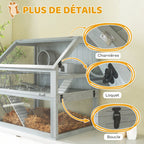 Cage Hamster Rongeur à 3 Niveaux, Base Amovible Profonde, Cabane, Balançoire, 80x50x76cm Gris Clair-7