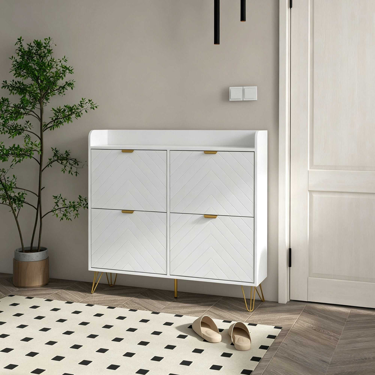 Meuble à chaussures 4 abattants, avec étagère réglable, rangement chaussure 106 x 24 x 102 cm, blanc-1