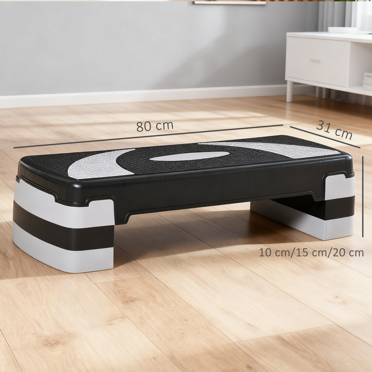 Stepper Fitness Aérobic hauteur réglable 10/15/20 cm surface antidérapante 80 x 31 x 20 cm plastique noir gris-2